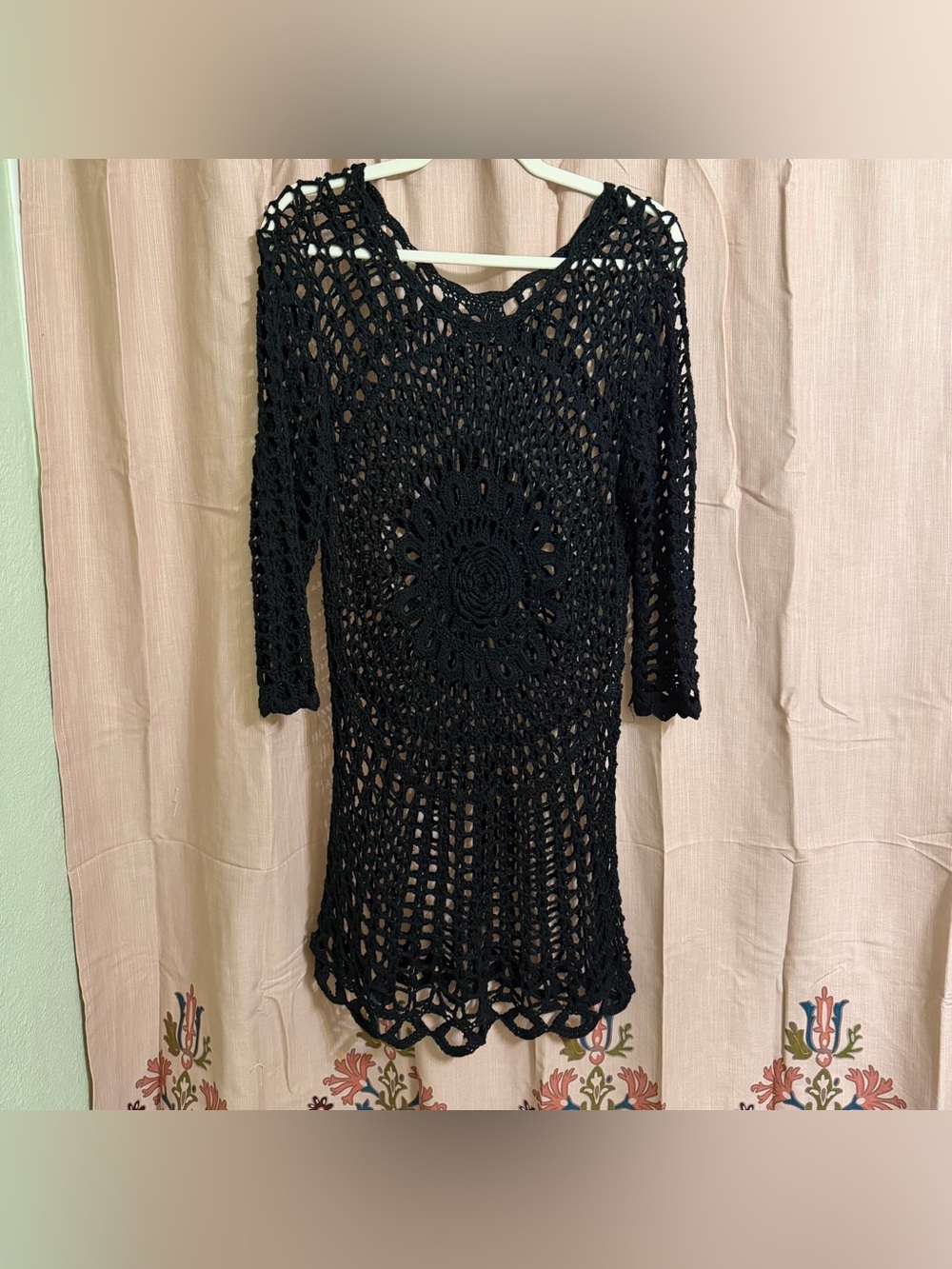 Boho Hippie Festival Crocheted Black Dress  Size Large